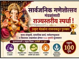 सार्वजनिक गणेशोत्सव मंडळांसाठी राज्यस्तरीय स्पर्धा ; उत्कृष्ट मंडळांना शासनाकडून पुरस्कार
