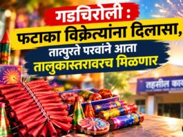 गडचिरोली : फटाका विक्रेत्यांना दिलासा,तात्पुरते परवाने आता तालुकास्तरावरच मिळणार